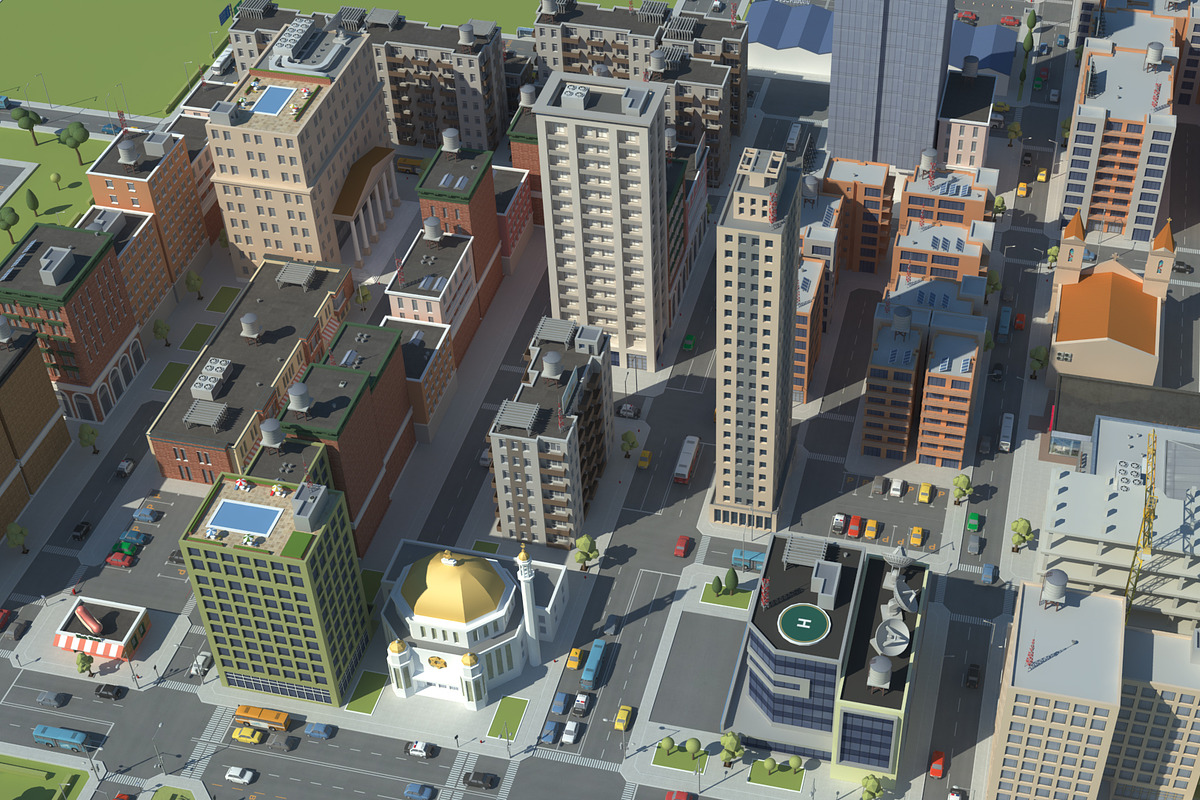 Low poly 3D Cartoon City Modular, an Architecture 3D Model by NOMODOL (Photo 2 of 20)