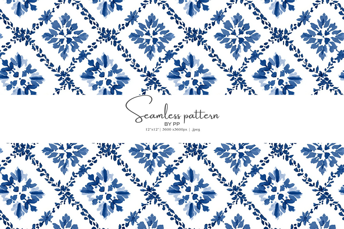 blue tile seamless pattern, a Pattern Graphic by Pink Studio Art (Photo 1 of 5)
