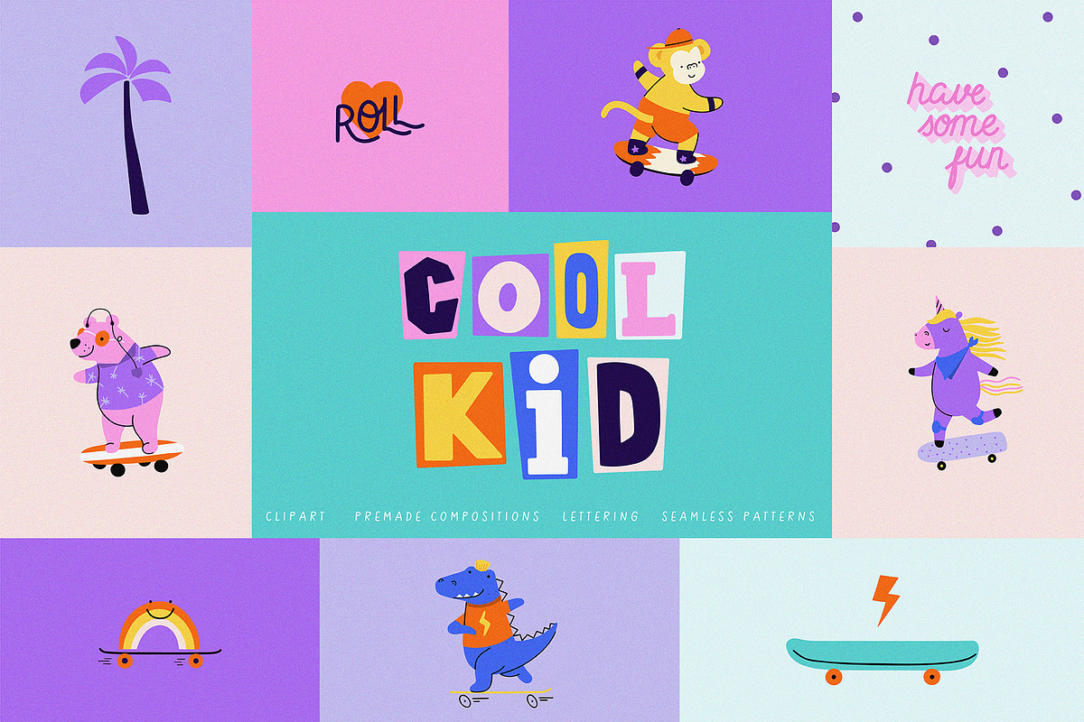 Cool Kid: 90s Graphic & Pattern Set, an Animal Illustration by AlekseliArt (Photo 1 of 13)