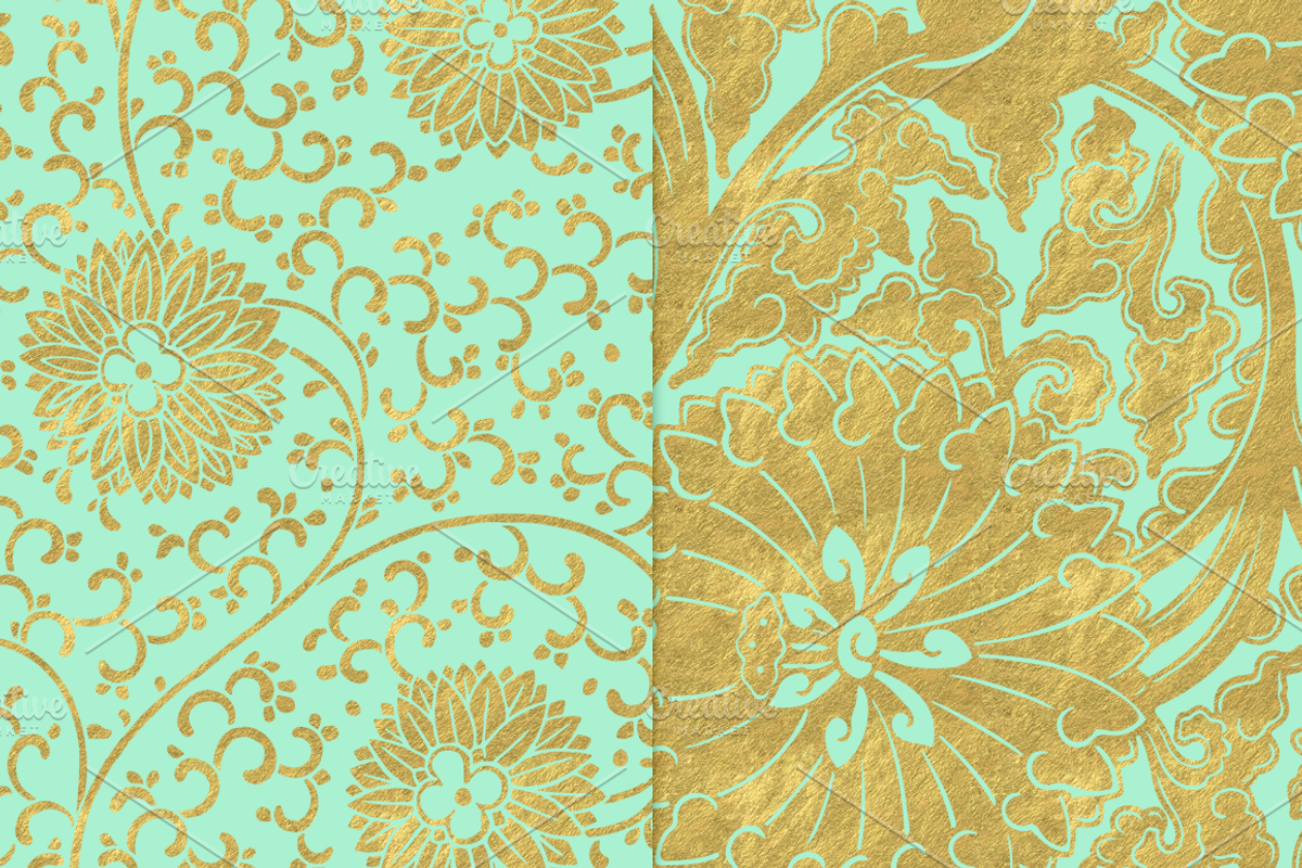 Mint and Gold Floral Backgrounds, a Pattern Graphic by Paper Element