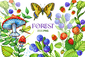 Watercolor Forest Clipart Set