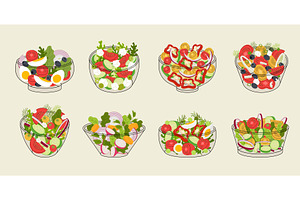 Salads in bowls. Fresh sliced, a Food Illustration by Onyx