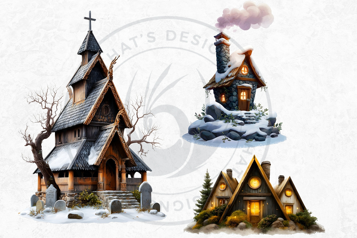 Watercolor Winter Scenes Cliparts, a Seasonal Illustration by ThatsDesignArt (Photo 6 of 17)