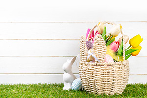 Easter egg and rabbits background, a Holiday Photo by Rimma