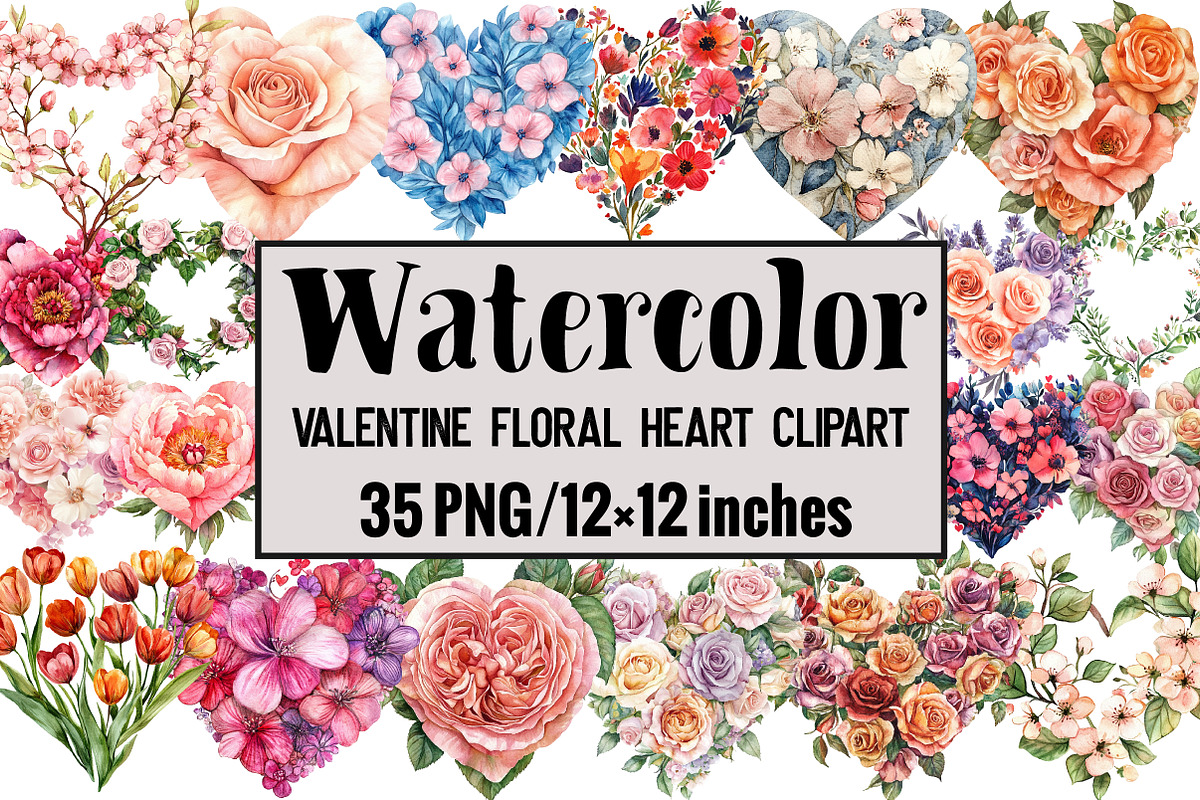 Valentine Floral Heart Clipart, an Illustration by Design Market (Photo 1 of 3)