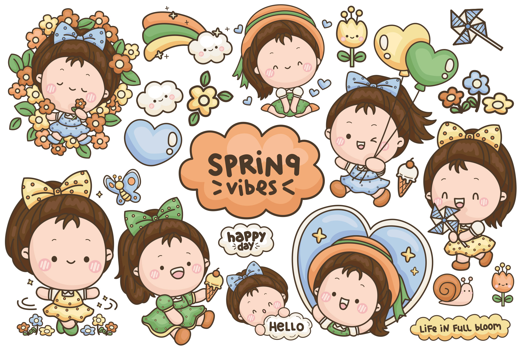 Cute Girl Spring Vibe Clipart, a Seasonal Illustration by Inkley Studio