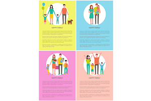 Happy Family Set Of Posters Vector