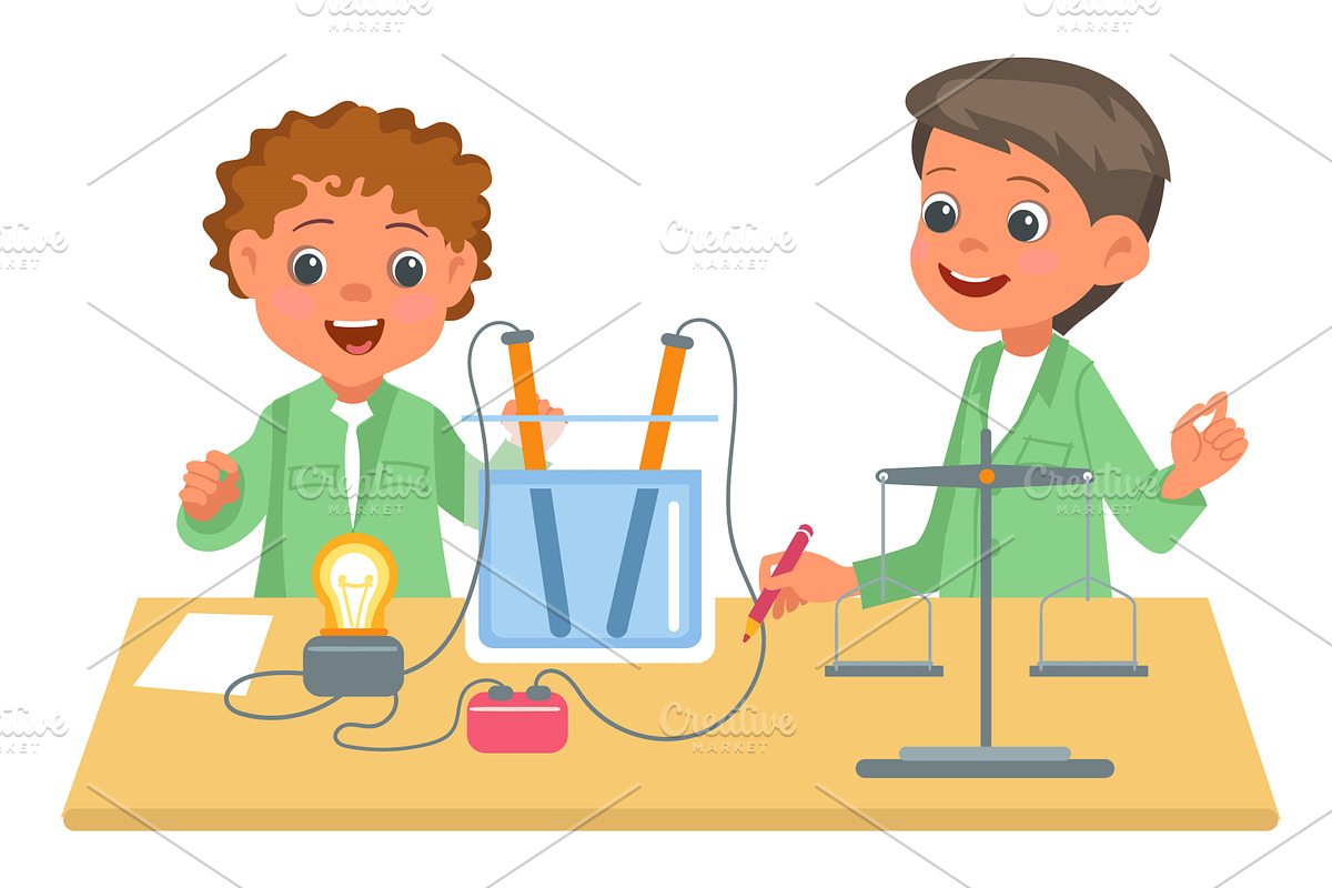 Little scientists. Kids in lab coats, an Illustration by Vectorbuum