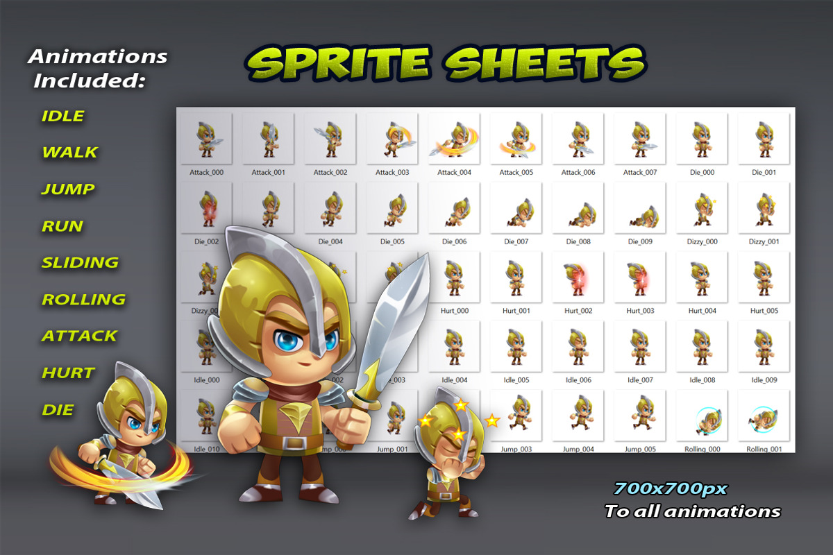 Knight Game Character Sprites 02, an Illustration by DionArtworks