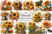 Vintage Sunflowers Autumn Clipart, an Illustration by OK Design (Thumbnail 1 of 5)