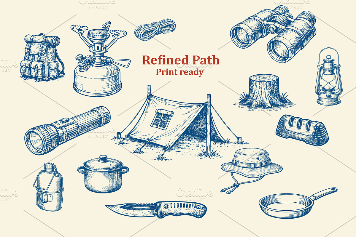 Hand Drawn Bushcraft Elements, an Object Graphic by e-artdesign (Photo 2 of 3)