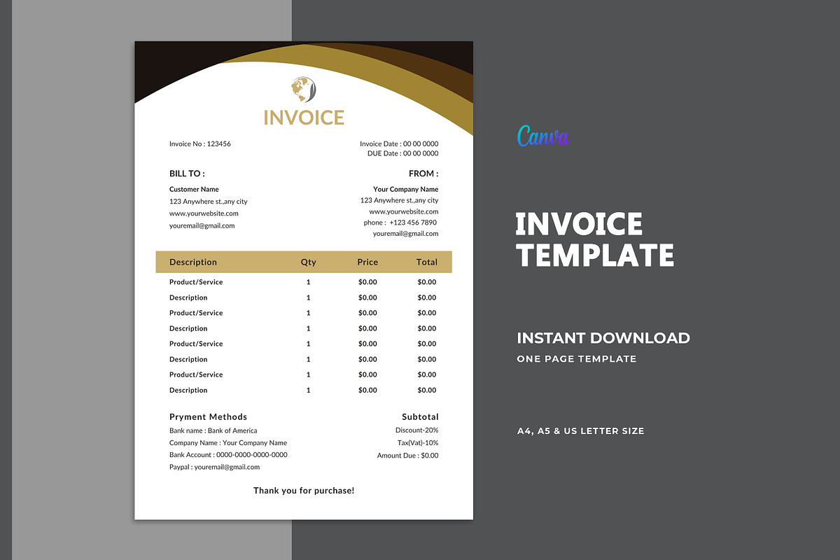 Invoice Template, a Stationery Template by LaxmiOwl (Photo 1 of 6)