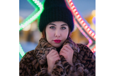 Portrait of woman in fur coat with, a Holiday Photo by Alexander-Piragis