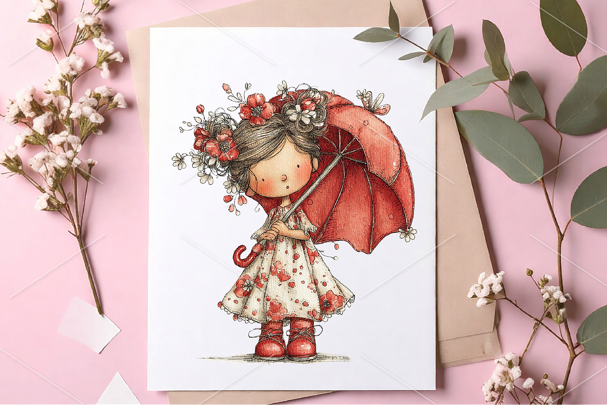 Watercolor Coquette Farm Girl PNG, a Seasonal Illustration by Canvas Craft (Photo 5 of 5)