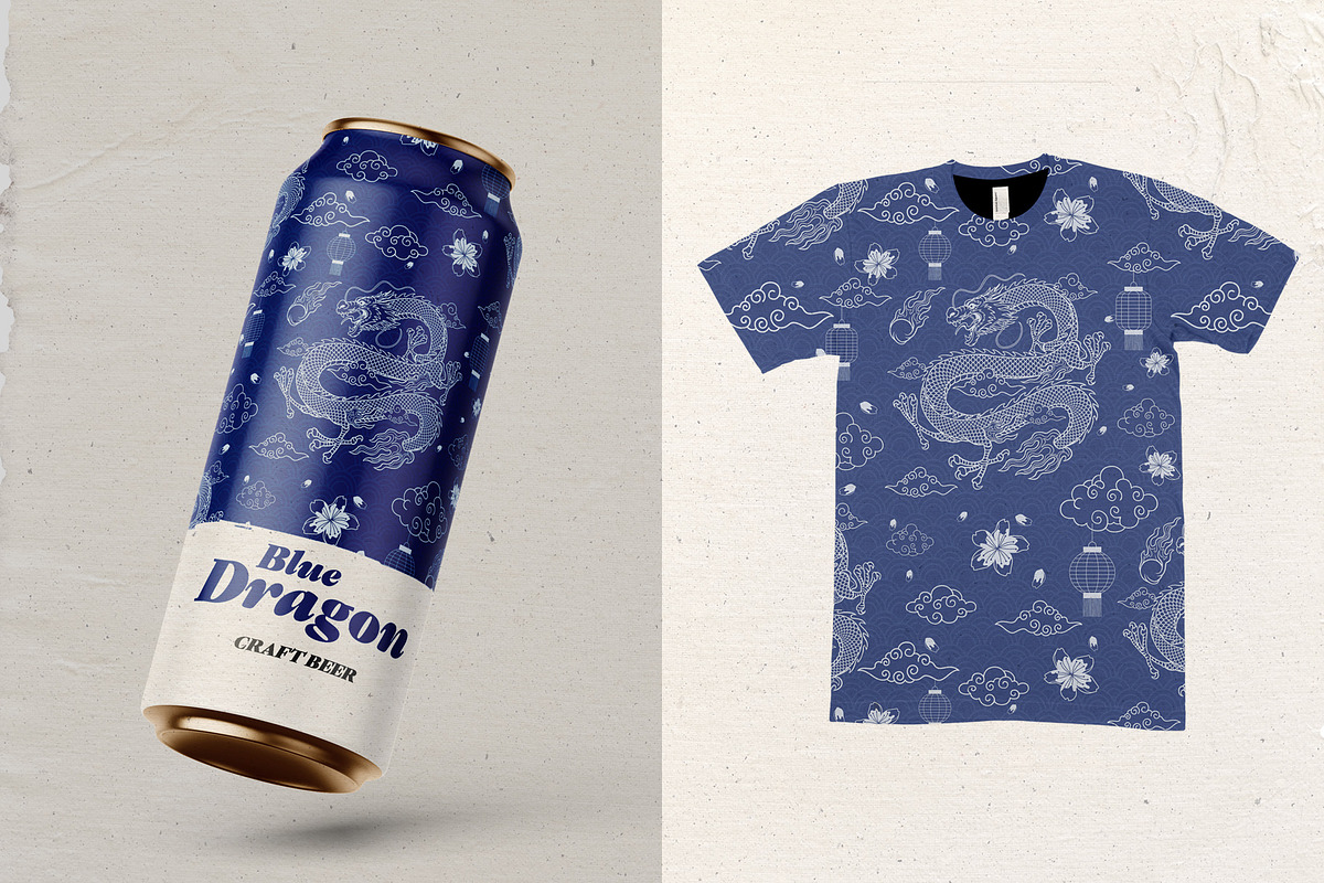 Blue Oriental Dragon Pattern, a Pattern Graphic by bazzier_graphik (Photo 5 of 5)
