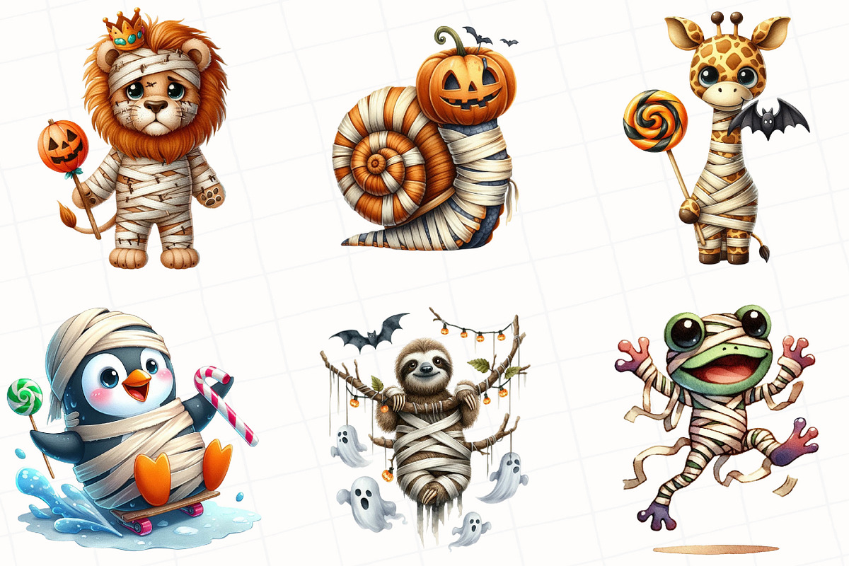Halloween Mummy Animals Clipart, an Illustration by OK Design (Photo 2 of 5)