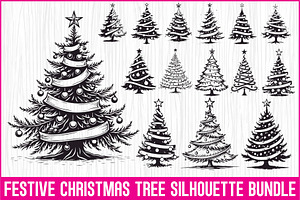 Festive Christmas Tree Silhouette Bu, an Illustration by Artivon