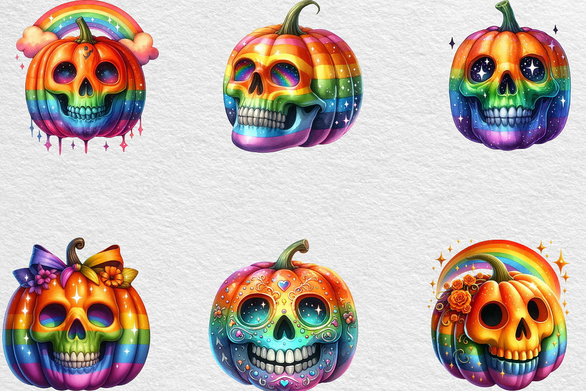 Halloween Skull Pumpkin Clipart, an Illustration by Black Bird Studio (Photo 3 of 6)