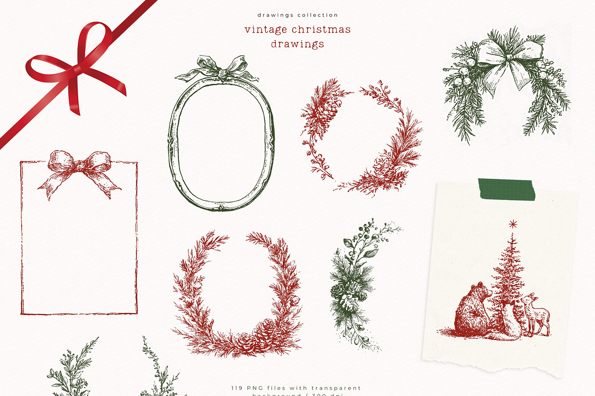 Vintage Christmas Drawings, a Seasonal Illustration by PeDe Designs (Photo 8 of 12)