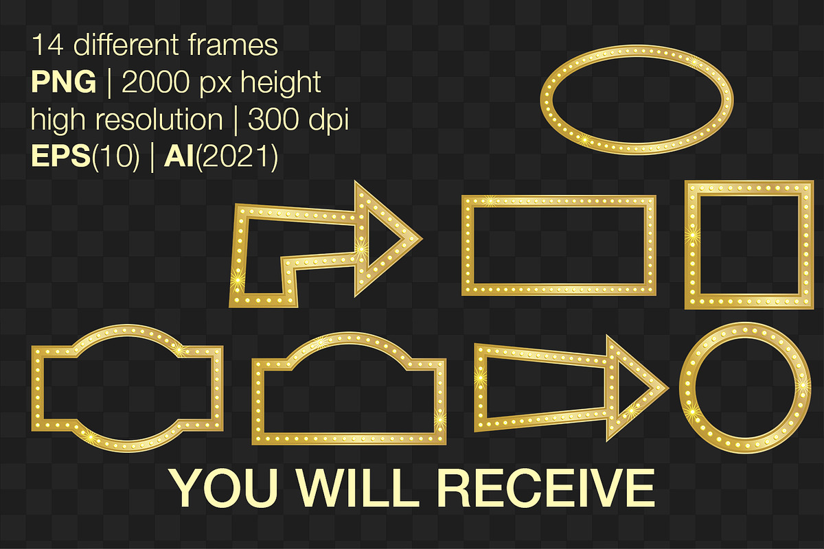 Gold geometric frames with bulbs, an Object Graphic by MariiaVD (Photo 5 of 7)