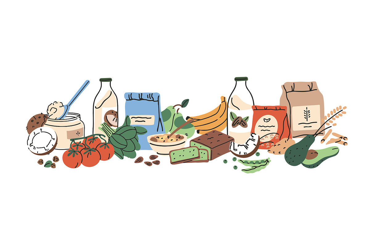Healthy vegan food set, templates, a Food Illustration by PaperTrident (Photo 2 of 7)