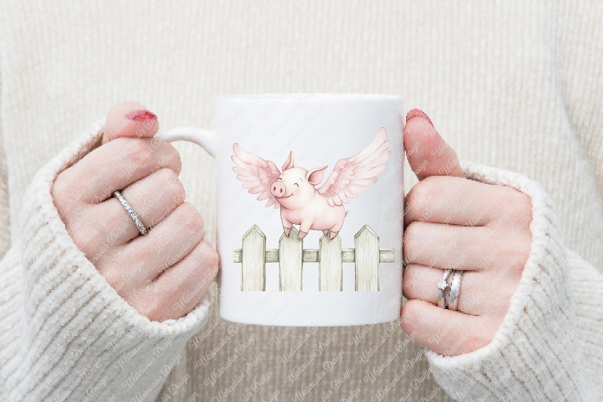Funny Pig on Fence Clipart, an Illustration by Watercolor design (Photo 11 of 12)