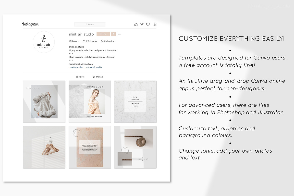 Instagram Post & Stories. SHADOWS, a Social Media Template by Mint Air Studio (Photo 9 of 9)