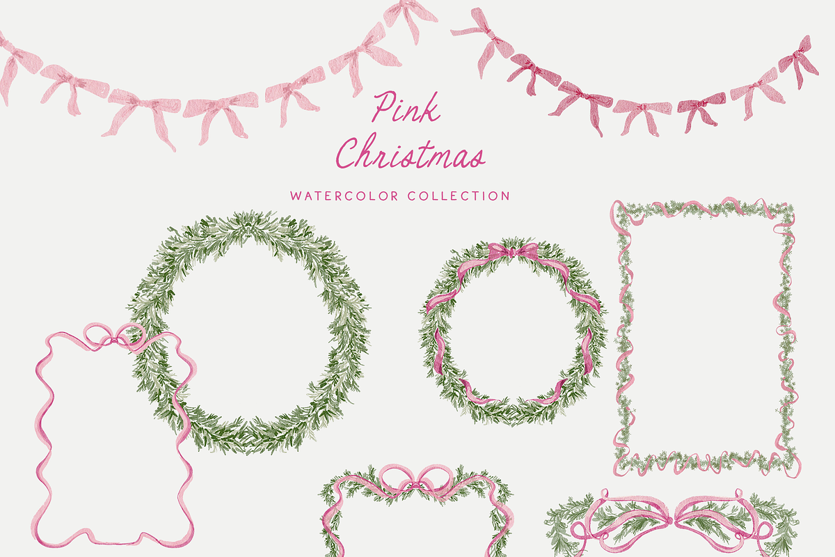Watercolor pink christmas whimsy set, an Object Graphic by Grace Noboa Illustrations (Photo 6 of 12)