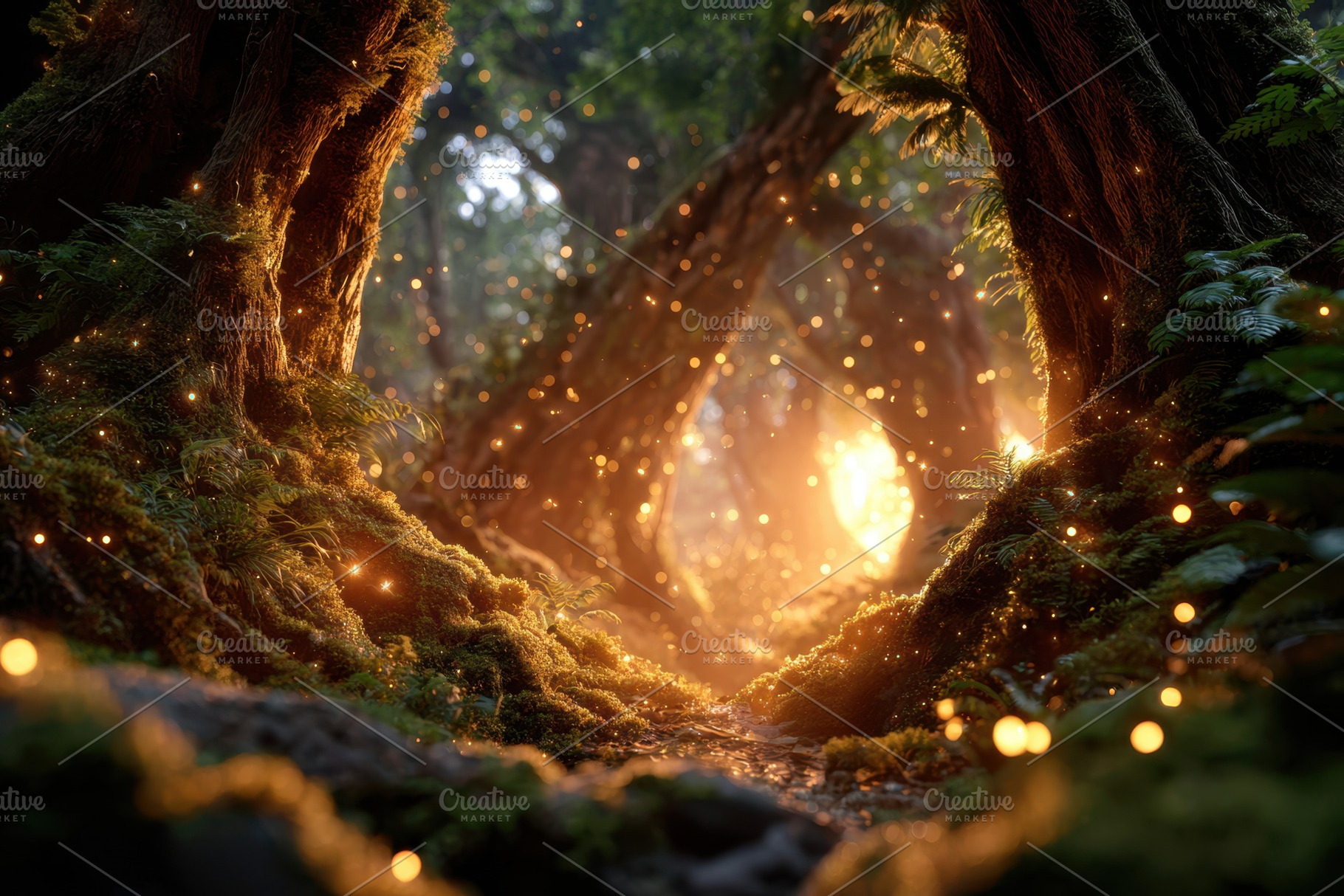 Mystical forest with glowing particles and fog, a Nature Photo by AlyaAnd