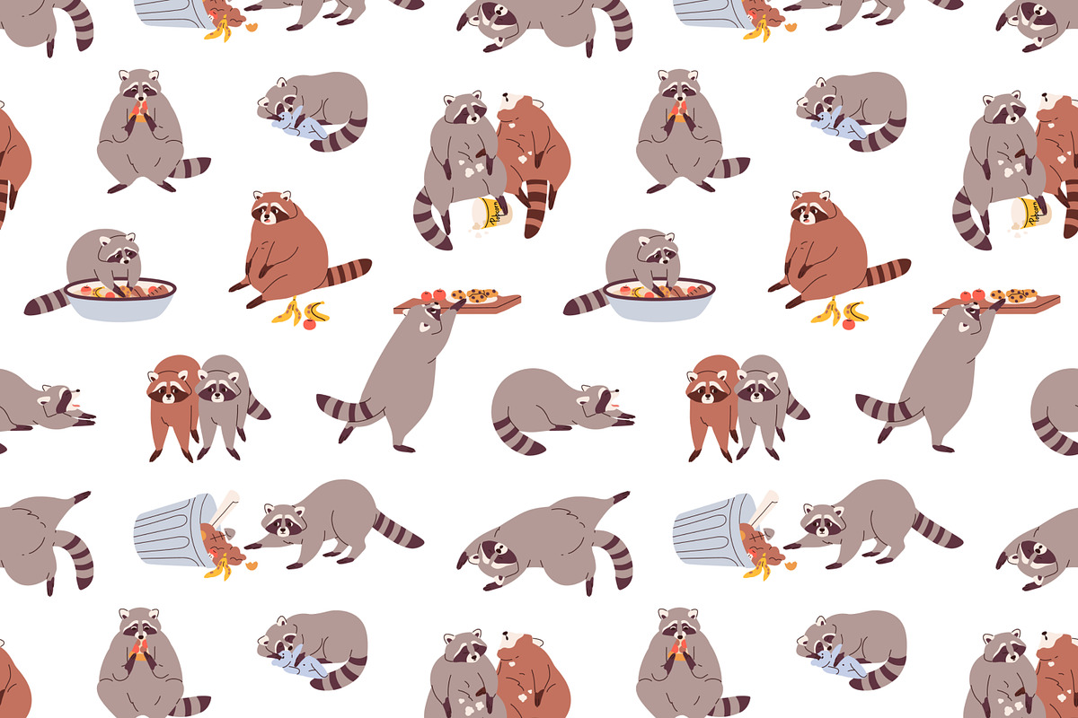 Cute funny raccoon seamless pattern, a Pattern Graphic by Good Studio (Photo 2 of 5)