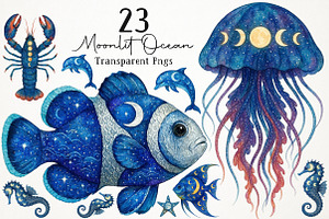 Watercolor Moonlit Ocean PNG Clipart