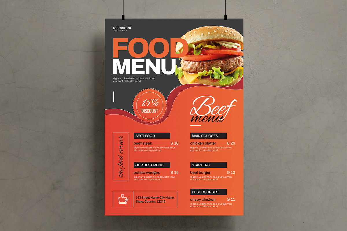 Food Menu Template, a Flyer Template by MightyDesign (Photo 1 of 6)
