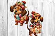 Cute Autumn Dachshund Clipart Set, a Seasonal Illustration by V Design Creator (Thumbnail 3 of 9)