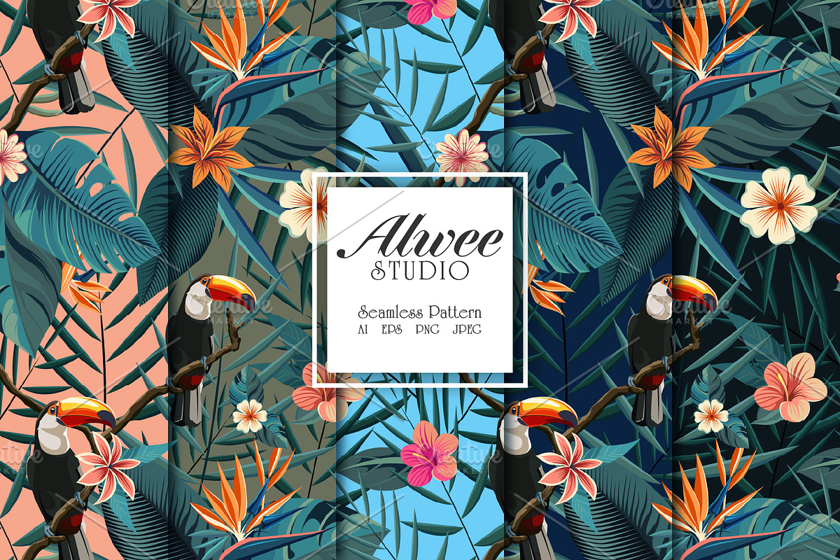 Tropical Toucan Seamless Pattern, a Pattern Graphic by Alwee Studio (Photo 1 of 6)