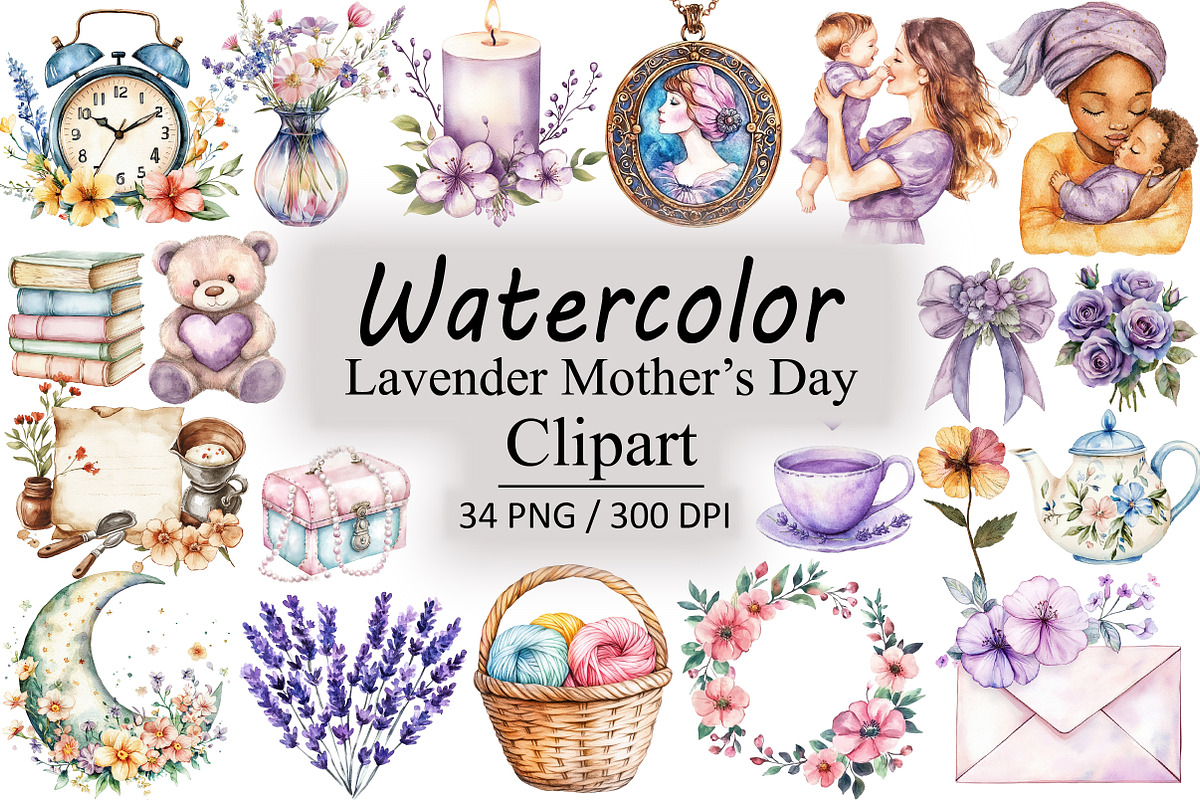 Lavender Mothers Day Clipart, an Illustration by Design Market (Photo 1 of 4)