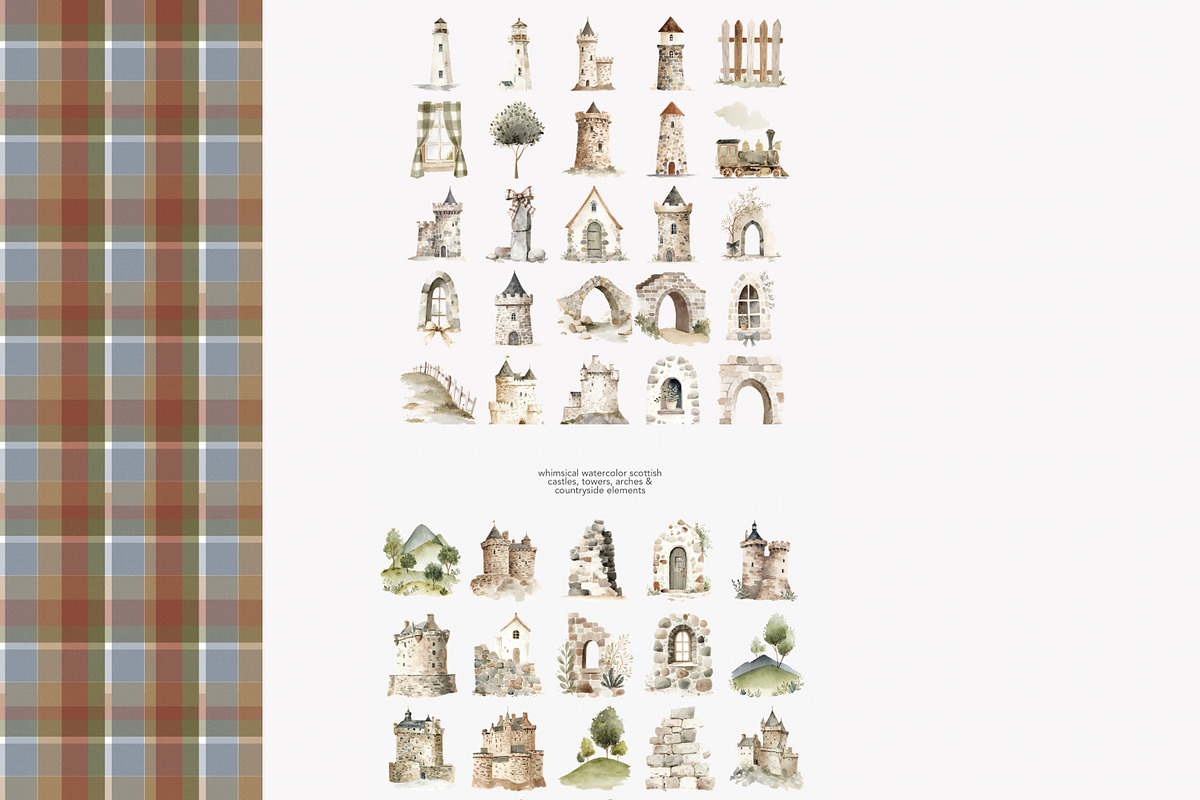 watercolor castles clipart set, a Decorative Illustration by Patishop Art (Photo 6 of 6)