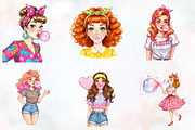 Retro Girl Blowing a Bubblegum Png, an Illustration by RobertsArt (Thumbnail 5 of 7)