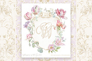 Floral crest hand drawn clipart, a Decorative Illustration by WonderWonder (Thumbnail 1 of 6)