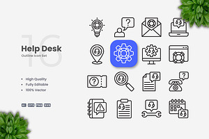 Help Desk Outline Icons, an Outline Icon by Upnowgraphic