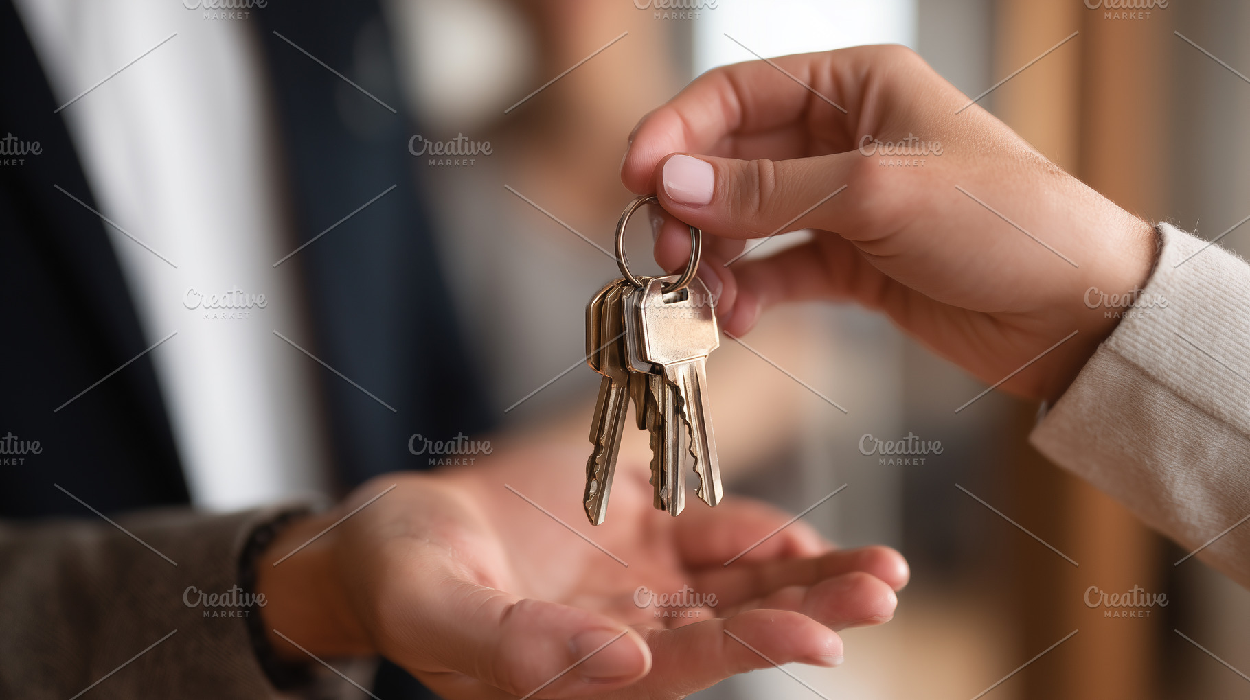 Close up of person handing keys, a Business Photo by MistyDay