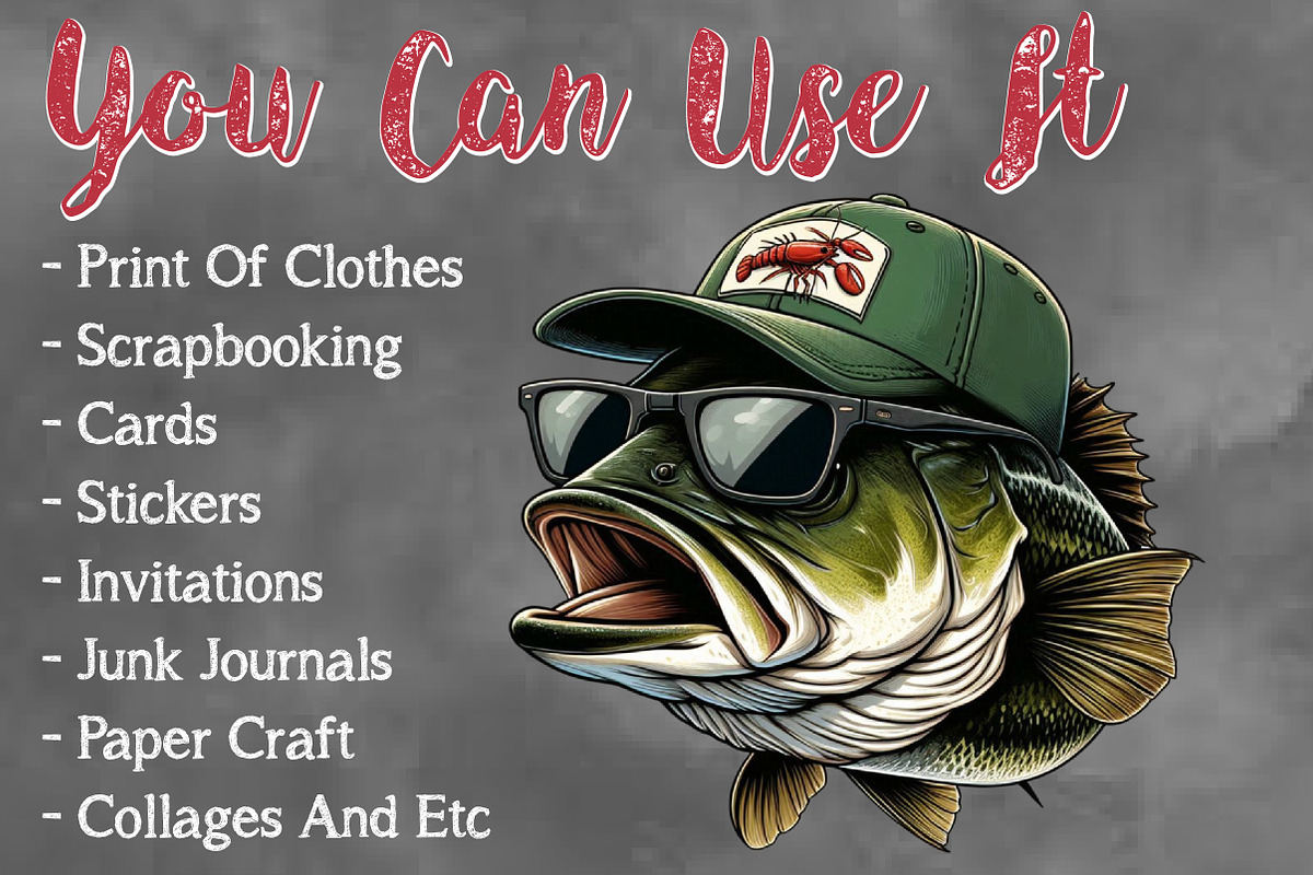 Watercolor Funny Bass Fish PNG, a Seasonal Illustration by Craft Nest (Photo 3 of 6)