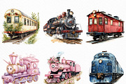 Watercolor Train Clipart Bundle, an Illustration by Craft Nest (Thumbnail 2 of 6)