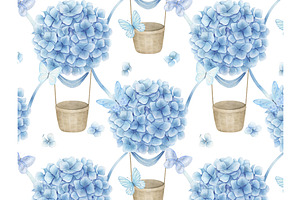 Butterflies And Hydrangeas Pattern