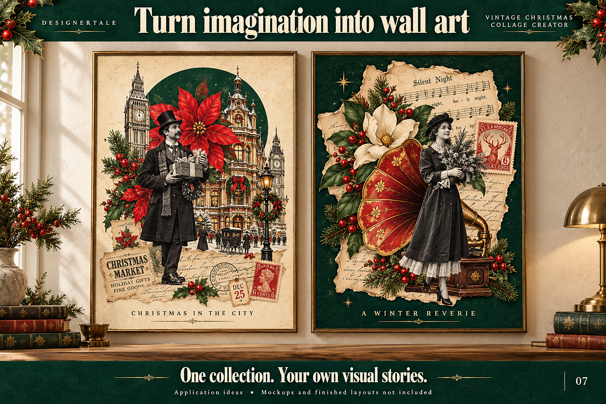 Vintage Christmas Collage Creator, an Object Graphic by Designertale (Photo 7 of 10)