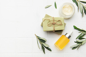 Natural olive oil cosmetic products promoting healthy lifestyle, a Beauty & Fashion Photo by Olena Rudo
