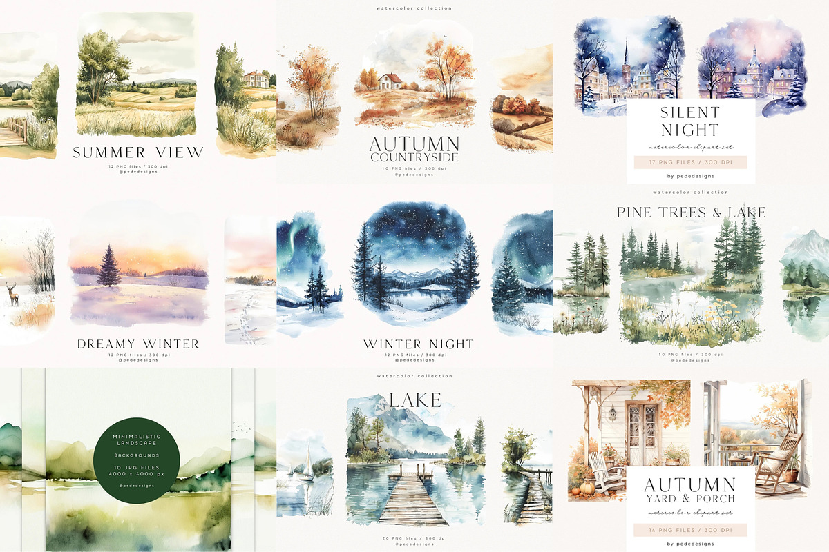 Watercolor Landscapes Bundle, a Decorative Illustration by PeDe Designs (Photo 4 of 14)