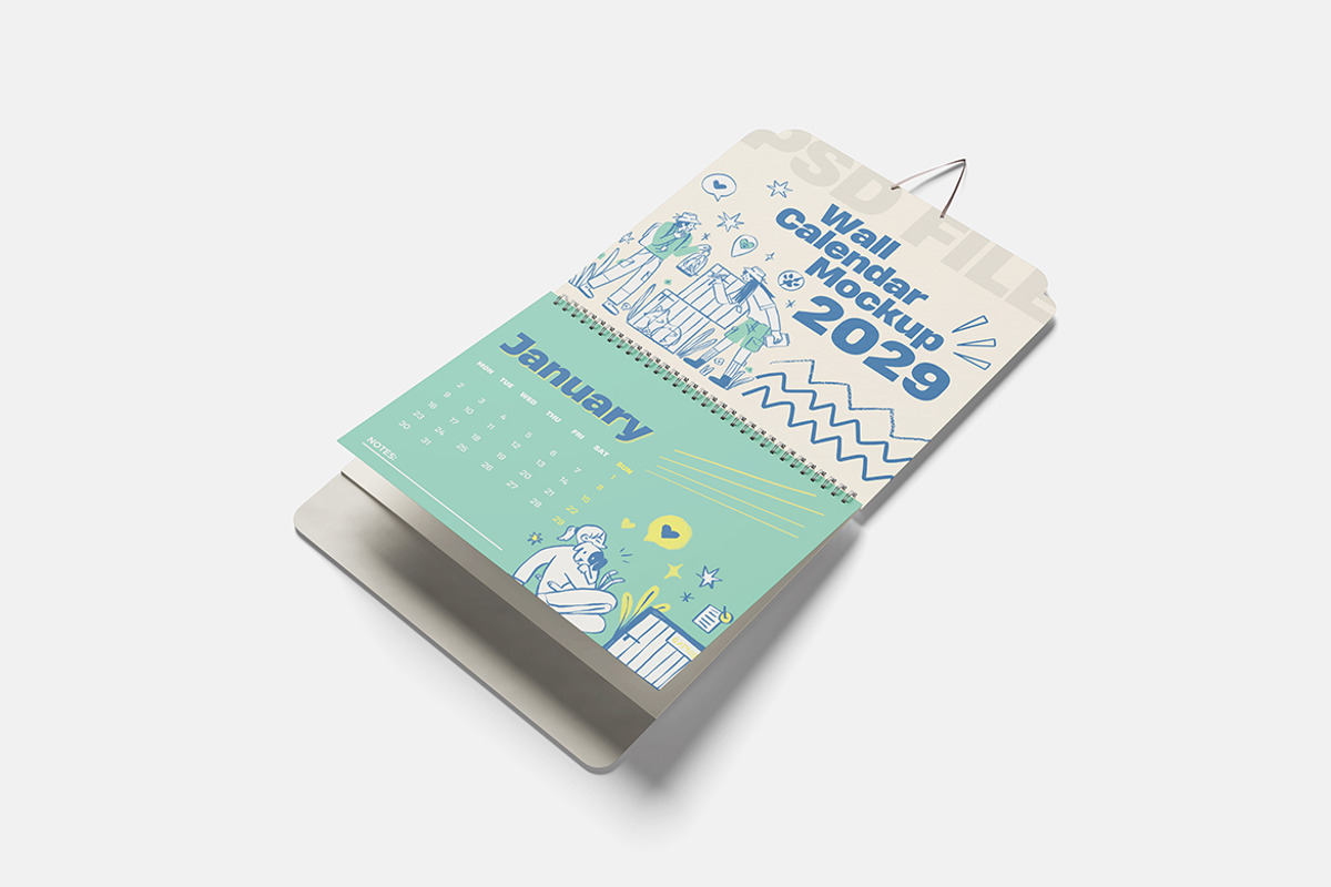 Modern Wall Calendar Mockup, an Advertising Mockup by bimockup (Photo 5 of 6)