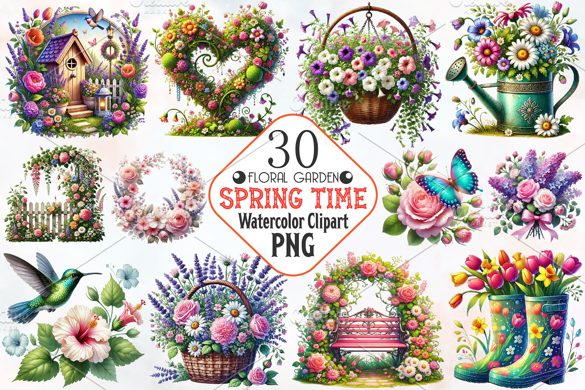Floral Garden Spring Clipart, Spring, an Illustration by RobertsArt (Photo 1 of 7)