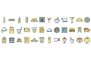 Restaurant icons set vector color, a Food Illustration by Ylivdesign