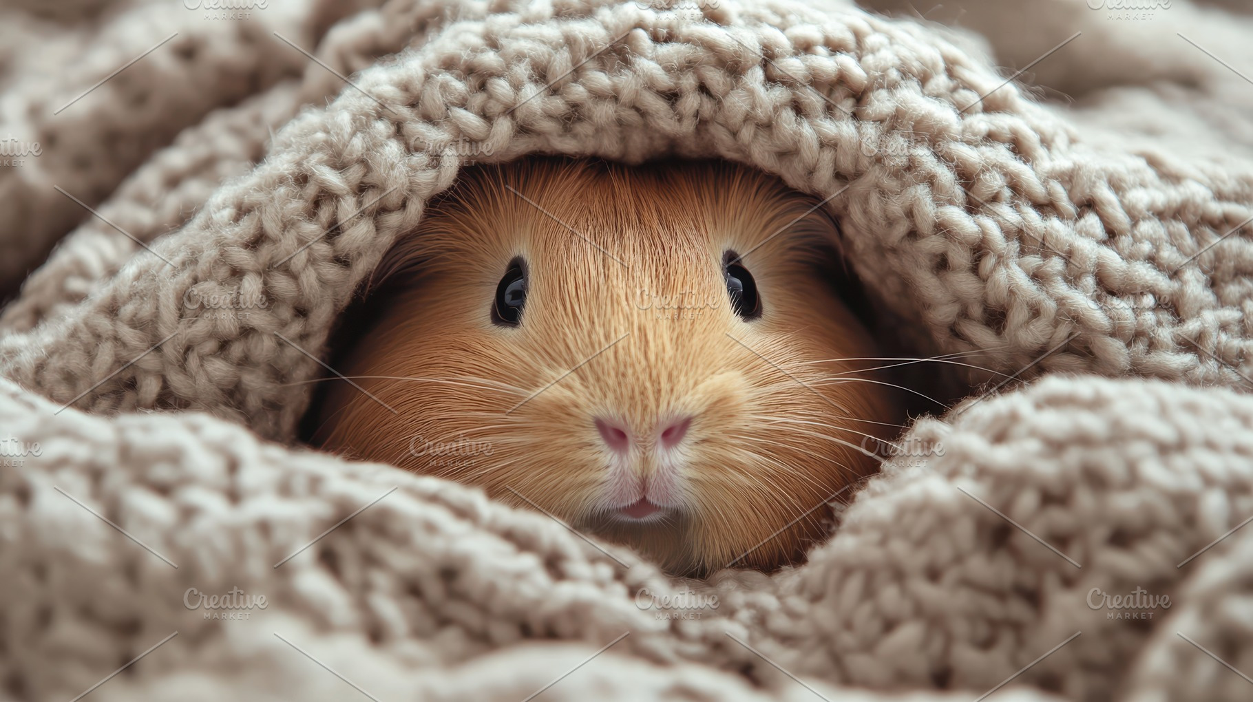 Adorable guinea pig nestled in a coz, an Animal Photo by Pixeness Studio